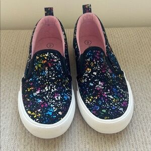 NWOT Black Slip-On Sneakers with Multicolor Paint-Splatter